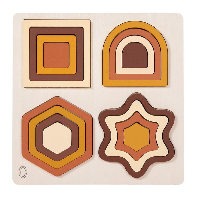 Wooden Geometric Shapes Game Montessori Jigsaw - Tiny Explorers Club