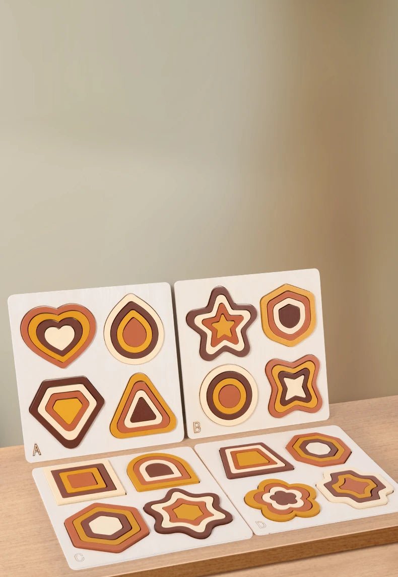 Wooden Geometric Shapes Game Montessori Jigsaw - Tiny Explorers Club