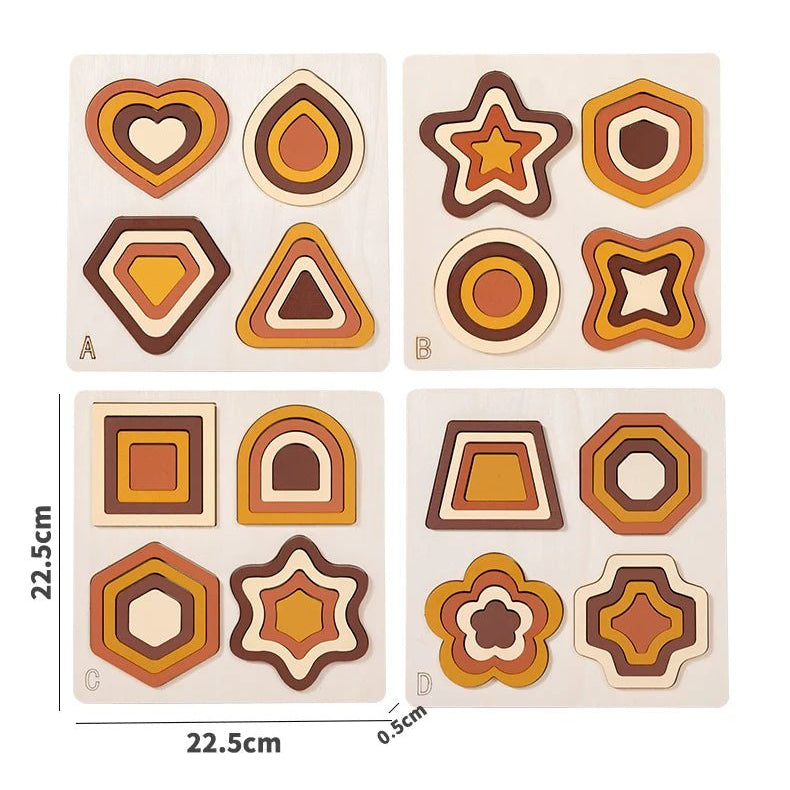 Wooden Geometric Shapes Game Montessori Jigsaw - Tiny Explorers Club
