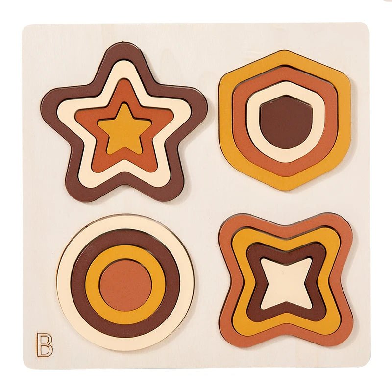 Wooden Geometric Shapes Game Montessori Jigsaw - Tiny Explorers Club