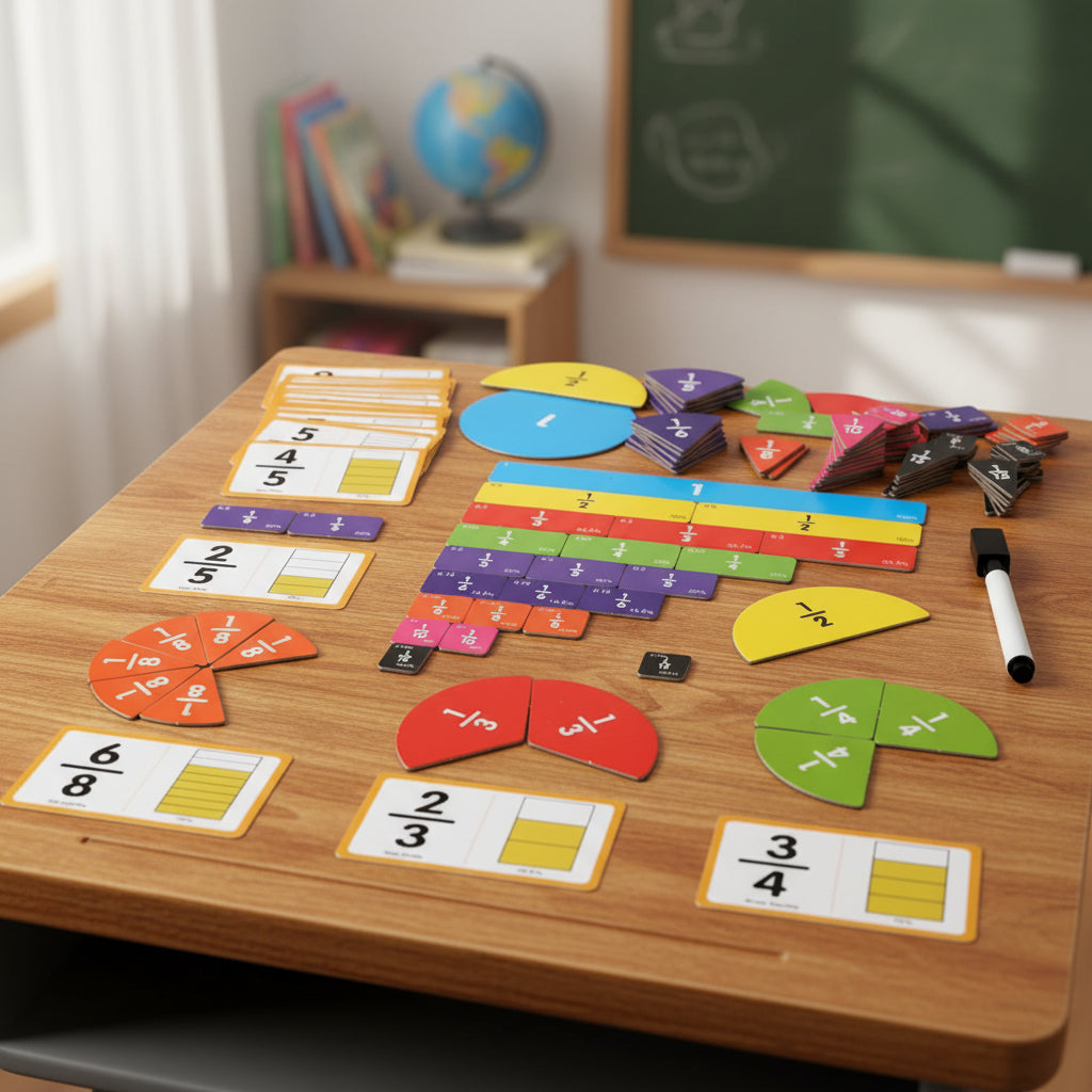 Wooden Math Fraction Learning Set With Cards - Tiny Explorers Club