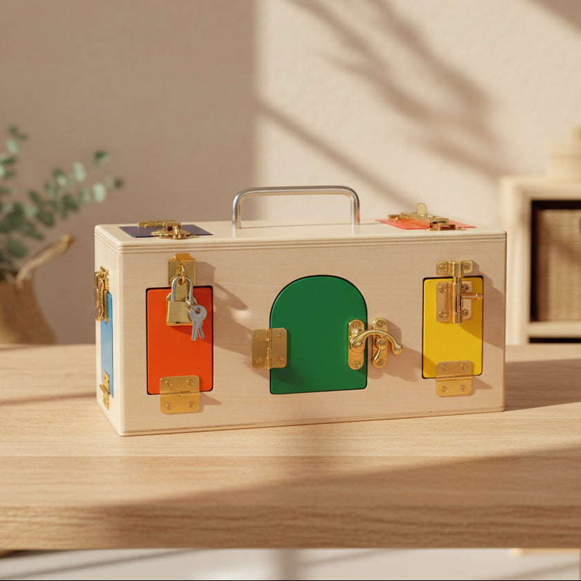 Wooden Montessori Problem Solving Lock Box - Tiny Explorers Club