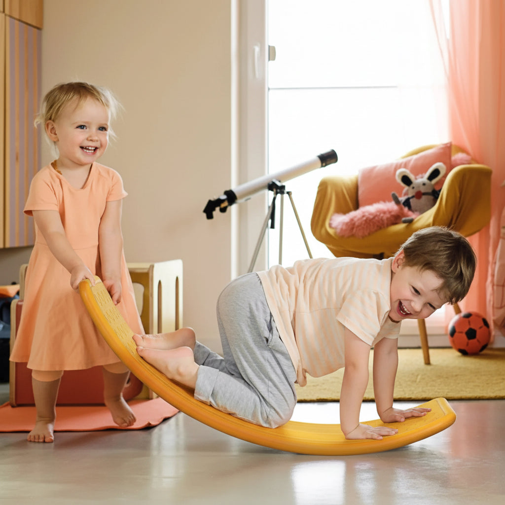 ZONEKIZ Balance Board Kids Wobble Board, Stepping Stone, Montessori Toy For Children, Nursery Toy, For Ages 3-6 Years, 82 X 27.5 X 19.5cm - Orange - Tiny Explorers Club